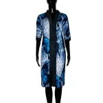 (Medium) Radiant Blue, Black & Ivory African Print Butterflies Women Dress w/ Rhinestones
