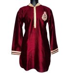 (Medium) Middle Eastern Men Maroon Long Sleeve Top/ Shirt