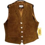 (Large) Vintage Men Carmel Brown Leather Buttoned Vest