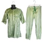 (L/XL) African Men Lace & Senator Style Nigerian Mint Green Shirt & Pants - Image 2