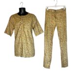 (Large) Mustard Green African Print Men Two Piece Set Shirt & Top