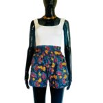 African Print Women Blue & Multicolored Shirred Shorts