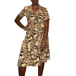 (XL) Vintage Brown Black & Beige Women Two Piece Blouse & Skirt - Image 2