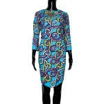 (Medium) Light Blue African Print Women Blouse & Skirt Set