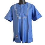 (Large) African Nigerian Senator Style Blue Top & Bottom Two Piece Outfit #1 - Image 2