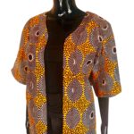 Orange & Brown Circular African Print Women Short Sleeve Duster/Cardigan & Scarf - Image 2