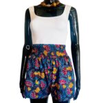 African Print Women Blue & Multicolored Shirred Shorts - Image 2