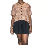 (One Size) Rose Gold Vintage Women Scrunched Designs Blouse