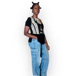 (Large) 90s Vintage African Tribal Prints Black Blouse w/ Attached Tribal Necklace - Image 2