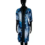 (Medium) Radiant Blue, Black & Ivory African Print Butterflies Women Dress w/ Rhinestones - Image 2