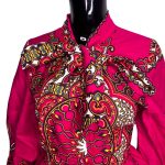 African Print Bow Tie Flair Out Pink Blouse - Image 3