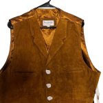 (Large) Vintage Men Carmel Brown Leather Buttoned Vest - Image 4