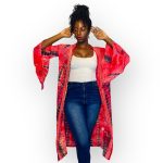 (Large) Tye Dye Style Pink Women Long Duster/ Cardigan/ Kimono w/ Bell Sleeves - Image 2