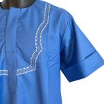 (Large) African Nigerian Senator Style Blue Top & Bottom Two Piece Outfit #1 - Image 3