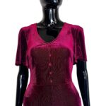 (Medium) Velvet Stretchy Maroon Women Bell Bottom Romper/ Jumpsuit/ One Piece - Image 3