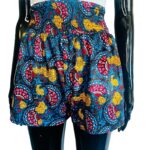 African Print Women Blue & Multicolored Shirred Shorts - Image 3
