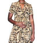 (XL) Vintage Brown Black & Beige Women Two Piece Blouse & Skirt - Image 4