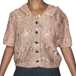 (One Size) Rose Gold Vintage Women Scrunched Designs Blouse - Image 4