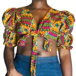 (1XL) Ghana Print Women Halter Top w/ Fluffy Sleeve Women Blouse - Image 3