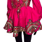 African Print Bow Tie Flair Out Pink Blouse - Image 4