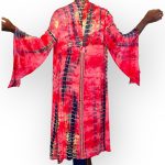 (Large) Tye Dye Style Pink Women Long Duster/ Cardigan/ Kimono w/ Bell Sleeves - Image 3