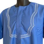 (Large) African Nigerian Senator Style Blue Top & Bottom Two Piece Outfit #1 - Image 4