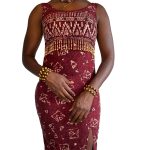 (M/L) Maroon Vintage Women Ethic Brown Beaded Midi Dress - Image 4