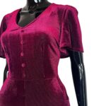(Medium) Velvet Stretchy Maroon Women Bell Bottom Romper/ Jumpsuit/ One Piece - Image 4