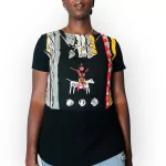 (Large) 90s Vintage African Tribal Prints Black Blouse w/ Attached Tribal Necklace - Image 4