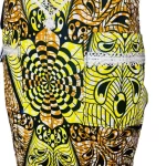 (M/L) Blue & Yellow Women African Print Fitted Dress w/ Ivory Chest Embroidery - Image 4