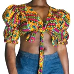 (1XL) Ghana Print Women Halter Top w/ Fluffy Sleeve Women Blouse - Image 4