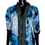 (Medium) Radiant Blue, Black & Ivory African Print Butterflies Women Dress w/ Rhinestones - Image 3