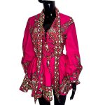 African Print Bow Tie Flair Out Pink Blouse - Image 5