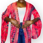 (Large) Tye Dye Style Pink Women Long Duster/ Cardigan/ Kimono w/ Bell Sleeves - Image 4