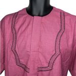 (Large) African Pink Nigerian Senator Style Men Two Piece Top & Pants - Image 5