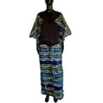 (One Size) Multicolored Horizontal African Print Women Agbada/ Kaftan Long Dress