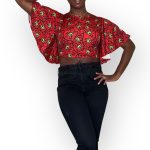 Red Ankara Print Women Butterfly Sleeve Halter Top