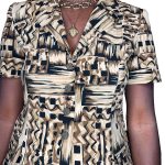 (XL) Vintage Brown Black & Beige Women Two Piece Blouse & Skirt - Image 6