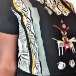 (Large) 90s Vintage African Tribal Prints Black Blouse w/ Attached Tribal Necklace - Image 5