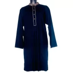 (Large) Middle Eastern Style Men Dark Blue Traditional Long Top / Shirt w/ Beaded Collar
