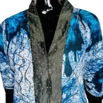 (Medium) Radiant Blue, Black & Ivory African Print Butterflies Women Dress w/ Rhinestones - Image 4