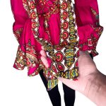 African Print Bow Tie Flair Out Pink Blouse - Image 6