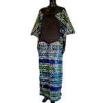 (One Size) Multicolored Horizontal African Print Women Agbada/ Kaftan Long Dress - Image 2
