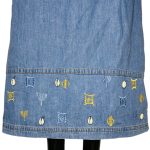(L/XL) Vintage Blue Jean Skirt w/ African Ghana Adinkra Symbols on Base - Image 3