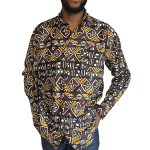 Brown & Burnt Orange Men Long Sleeve African Print Collar Shirt - Image 7