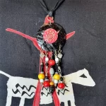(Large) 90s Vintage African Tribal Prints Black Blouse w/ Attached Tribal Necklace - Image 7
