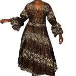 (One Size) Brown Cheetah Print Women Brown Flowing Wrapper Dress - Image 2