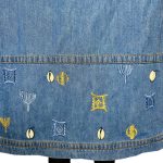 (L/XL) Vintage Blue Jean Skirt w/ African Ghana Adinkra Symbols on Base - Image 4
