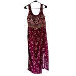 (M/L) Maroon Vintage Women Ethic Brown Beaded Midi Dress - Image 2