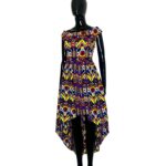 African Print Multicolor Women Asymmetrical Long Flowing Dress ￼